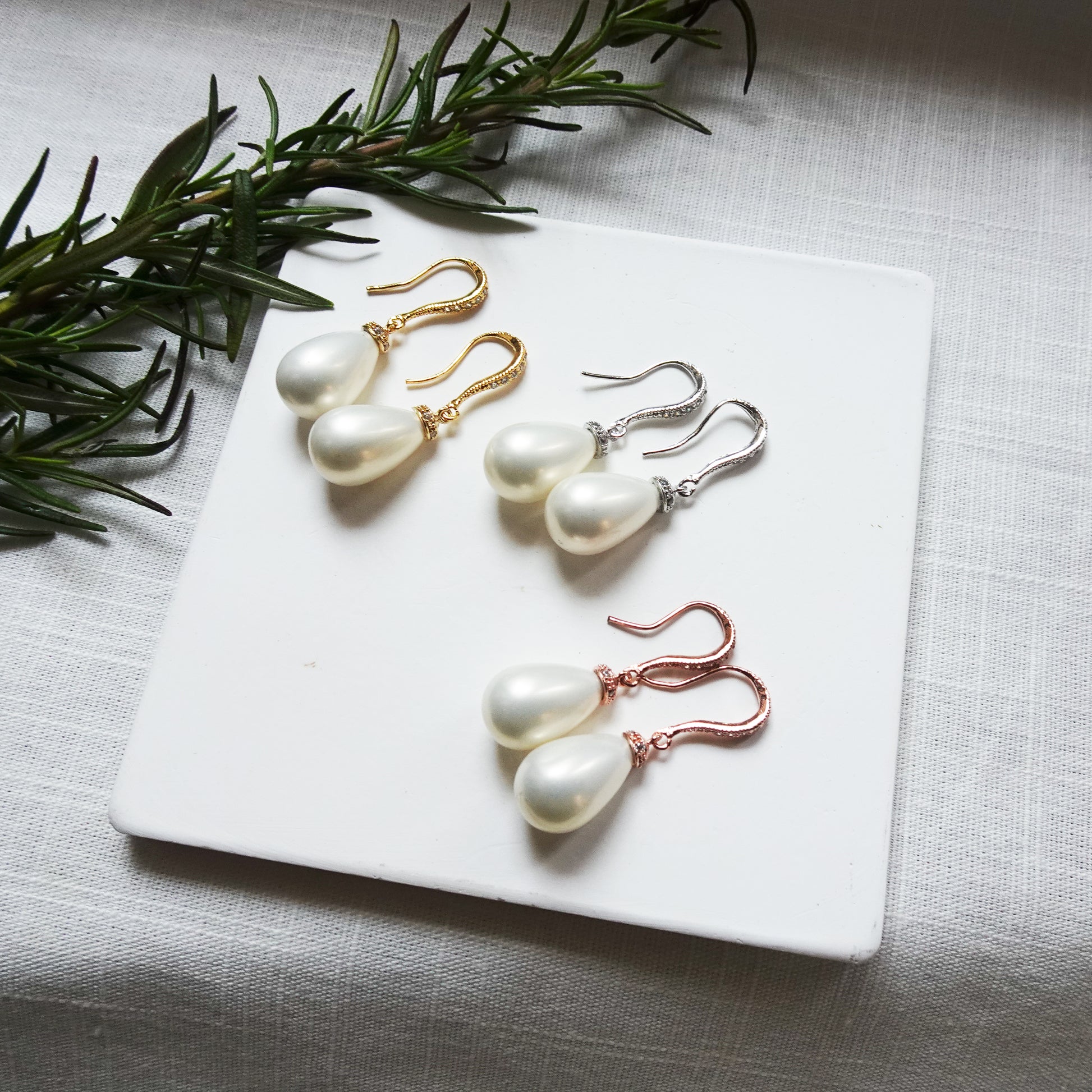 Pearl teardrop earrings gold , silver, rose gold