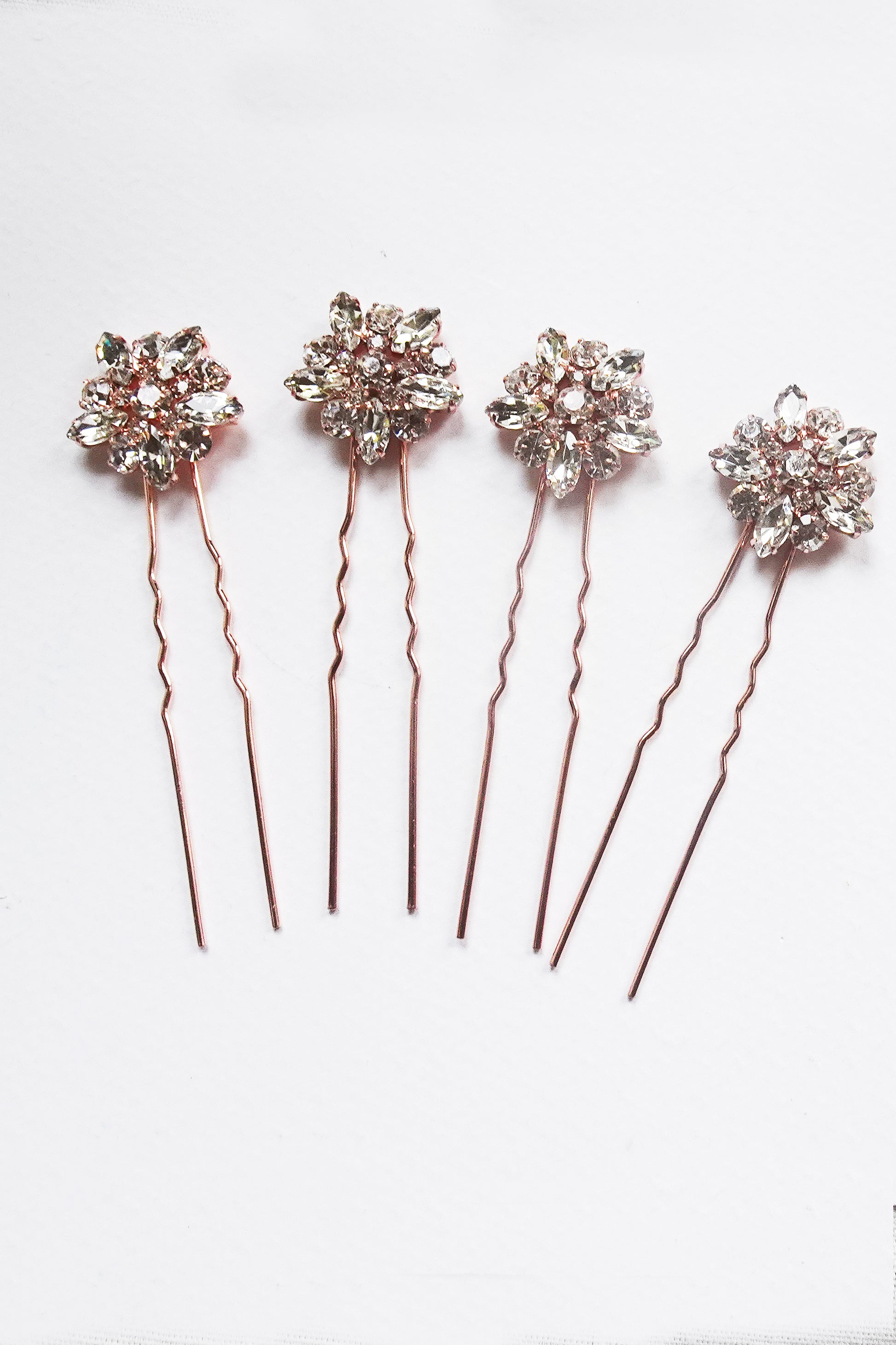 Rose gold flower Crystal Hair Pins for Wedding Set of  4