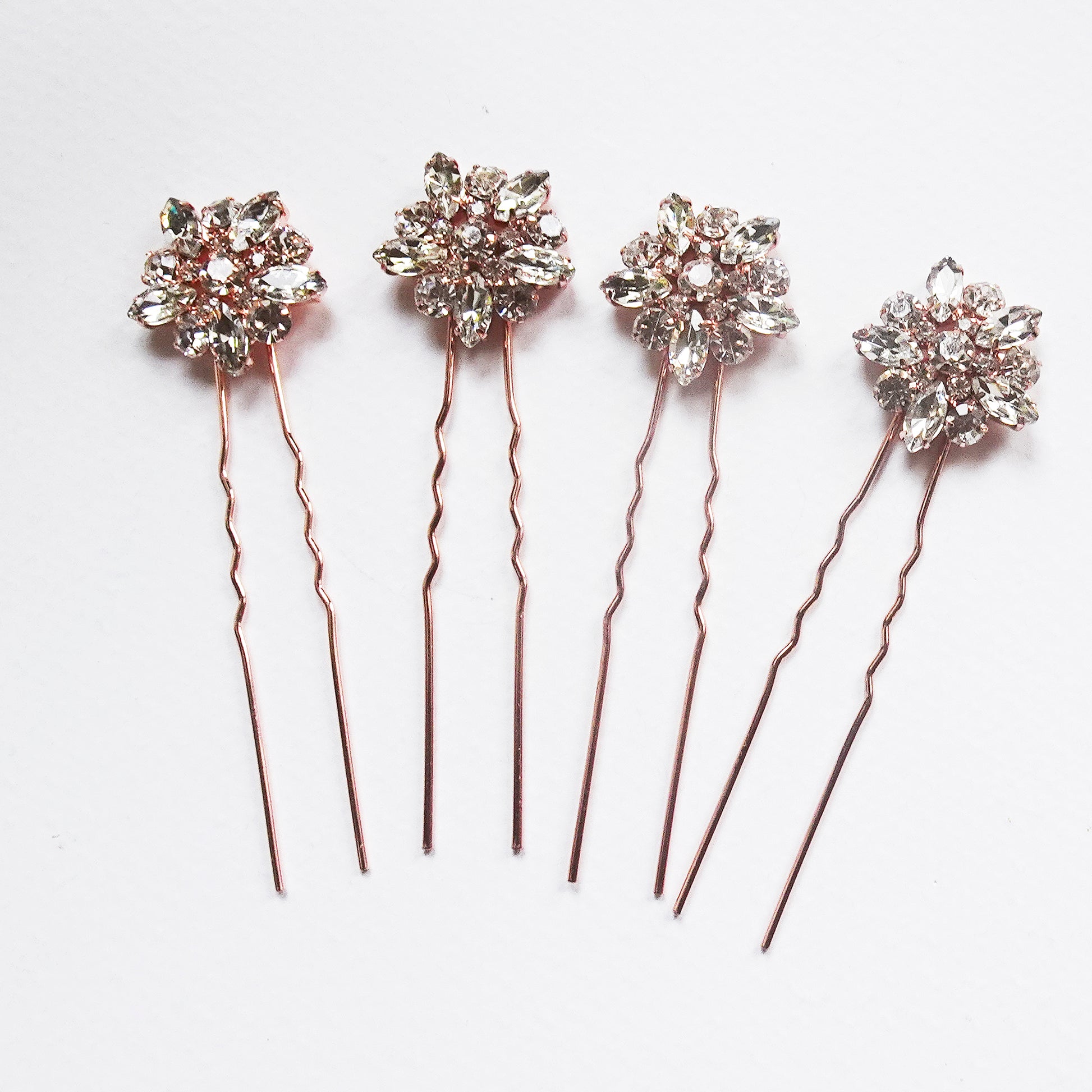 Rose gold flower Crystal Hair Pins for Wedding Set of  4