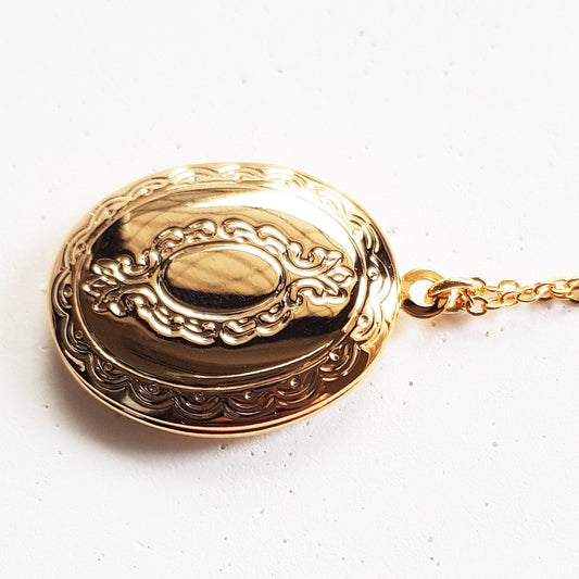 Gold Oval Locket Necklace