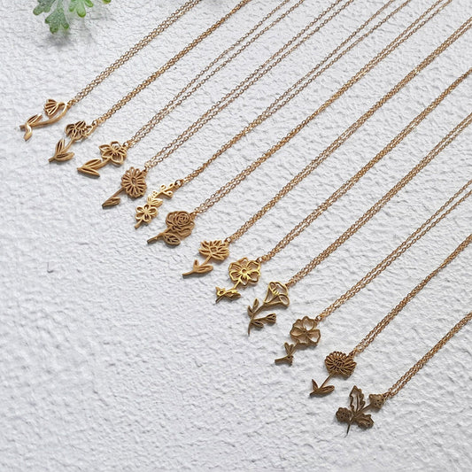 Birth flower necklace, birth month jewelry,