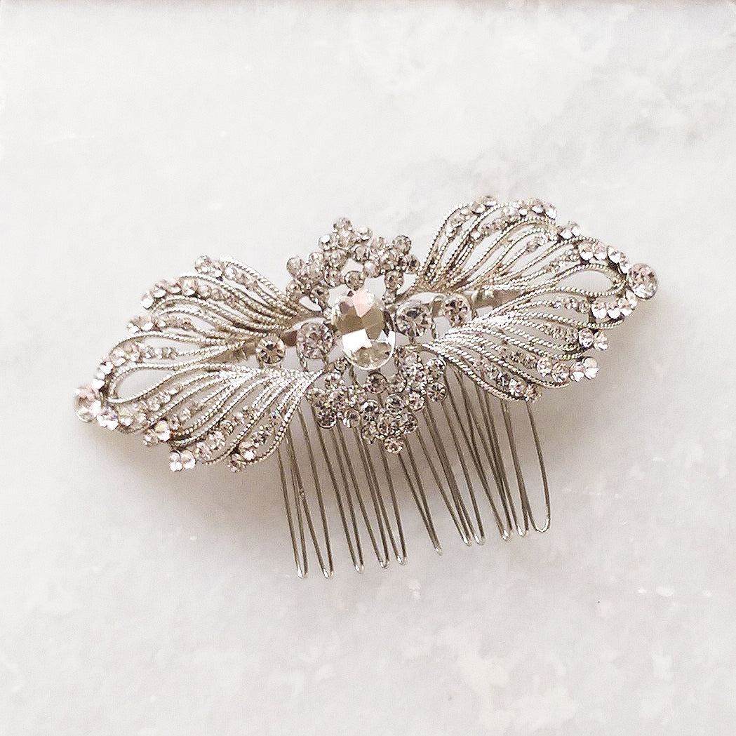 Silver art deco vintage style hair comb