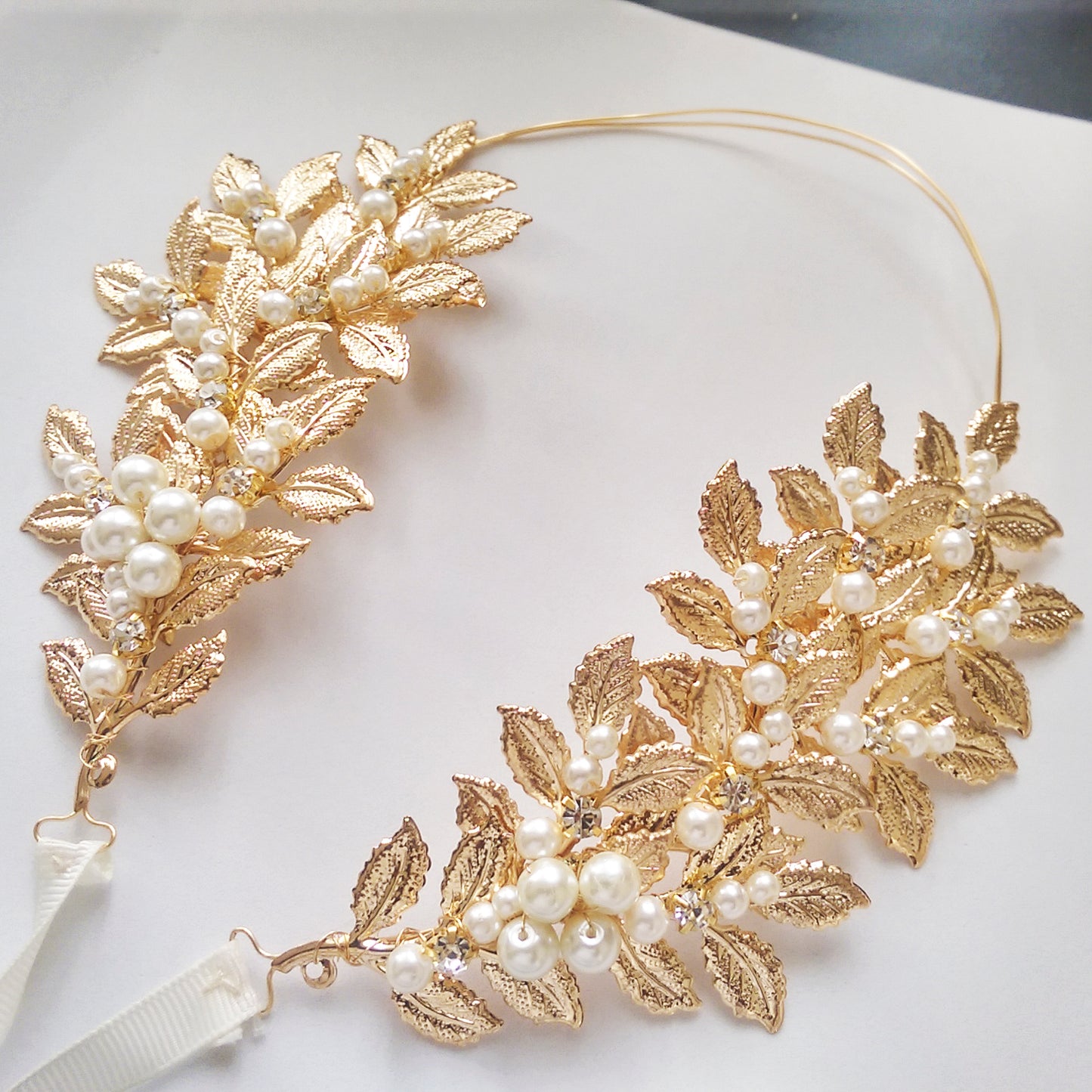 Grecian inspired boho leaves bridal hair halo, bridal headpiece