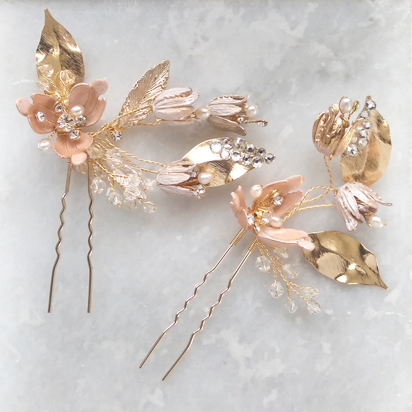 Floral Hair Pin for Wedding - Gold, Set of 2