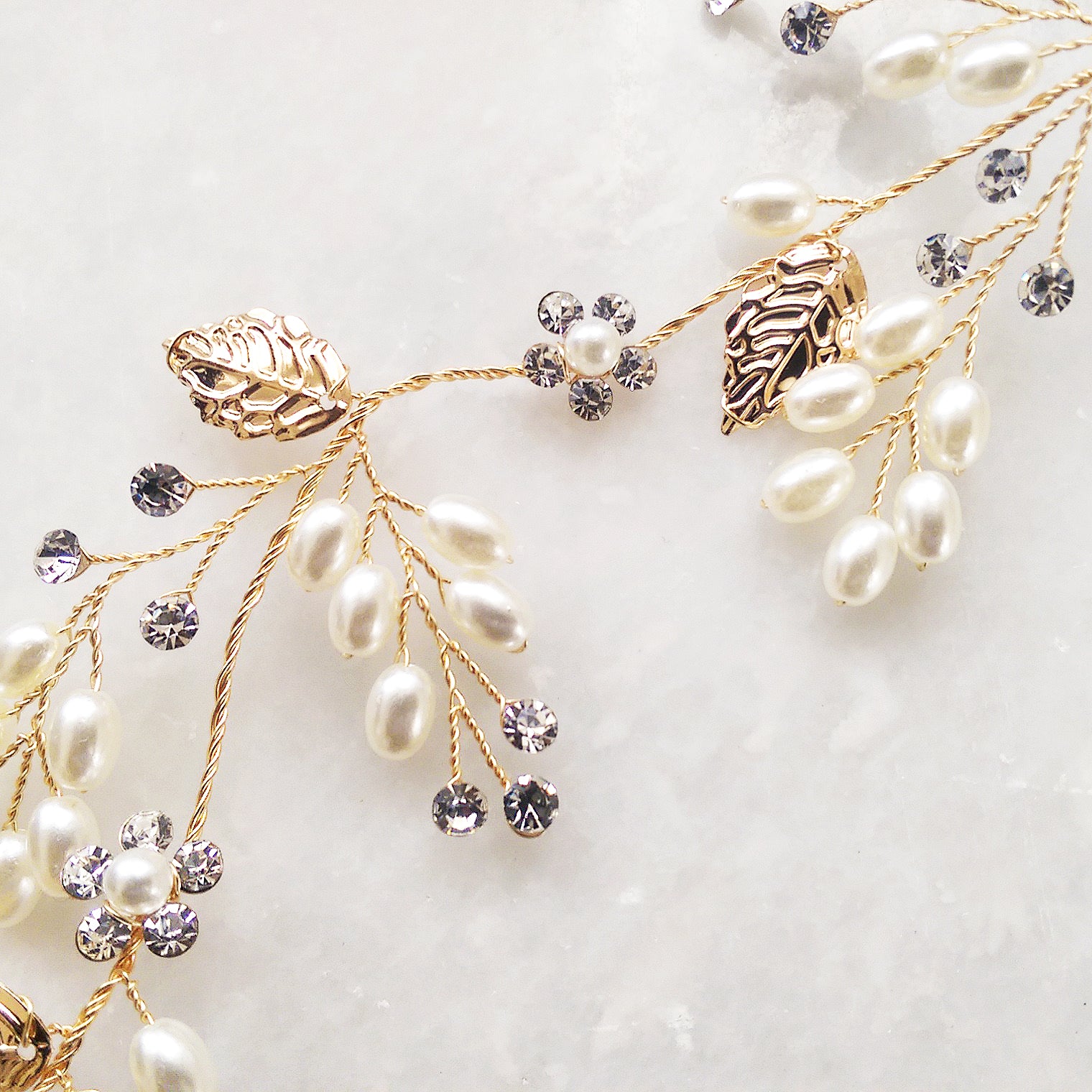 Bridal Hair Vine  with Gold Leaf and Pearl