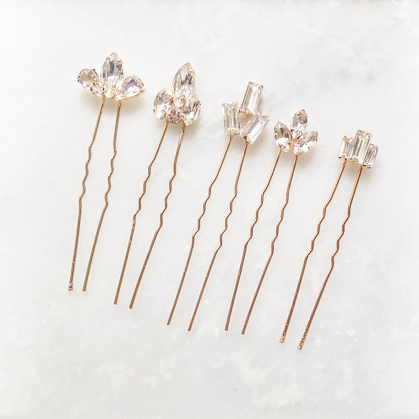 Art Deco Crystal Hair Pins for Wedding - Gold Set of 5