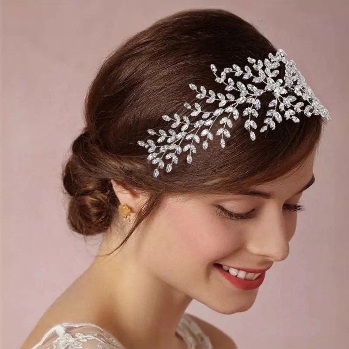 Crystal bridal headband, silver wedding headbands