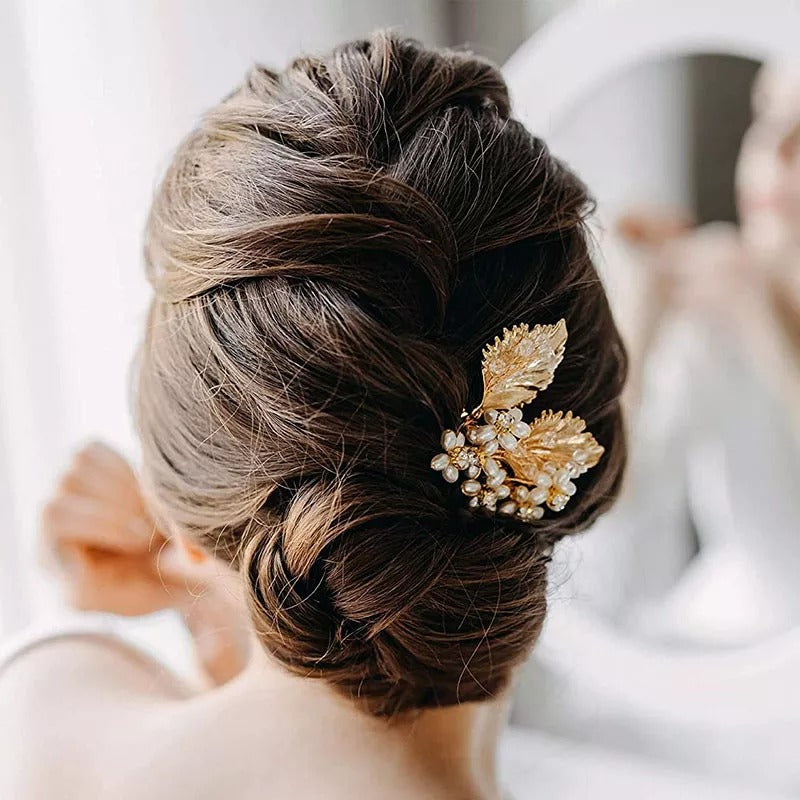 Leaf and pearl bridal hair comb, floral pearl hair accessories