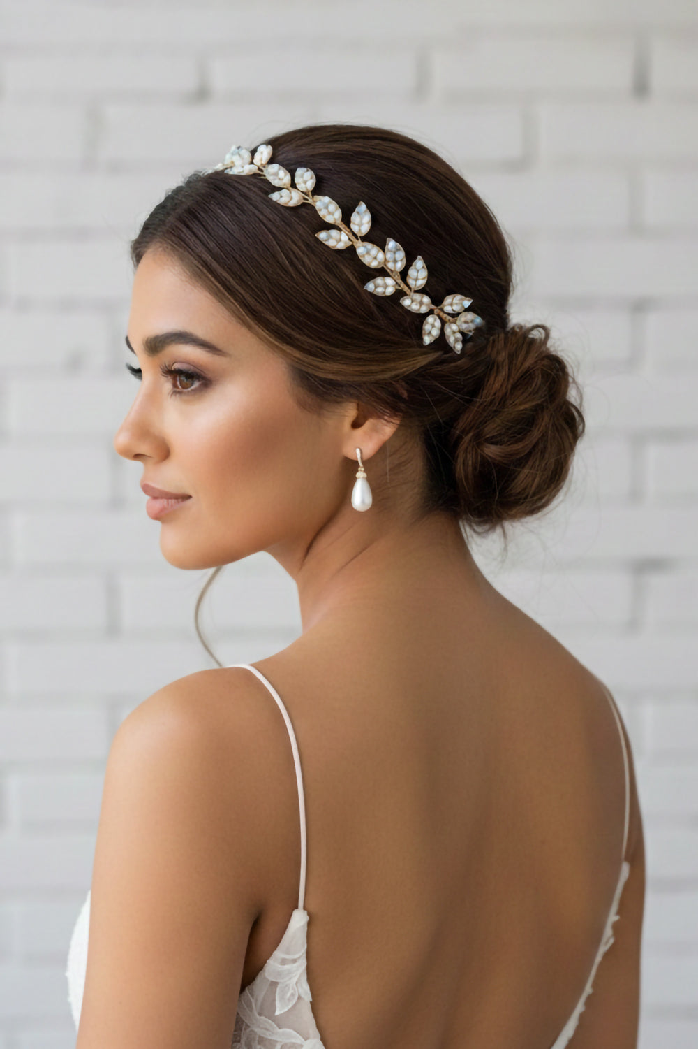 Gold Leaf & Opal Enamel Bridal Headband and Comb Set