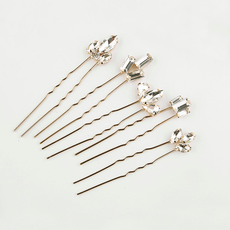 Art Deco Crystal Hair Pins for Wedding - Gold Set of 5