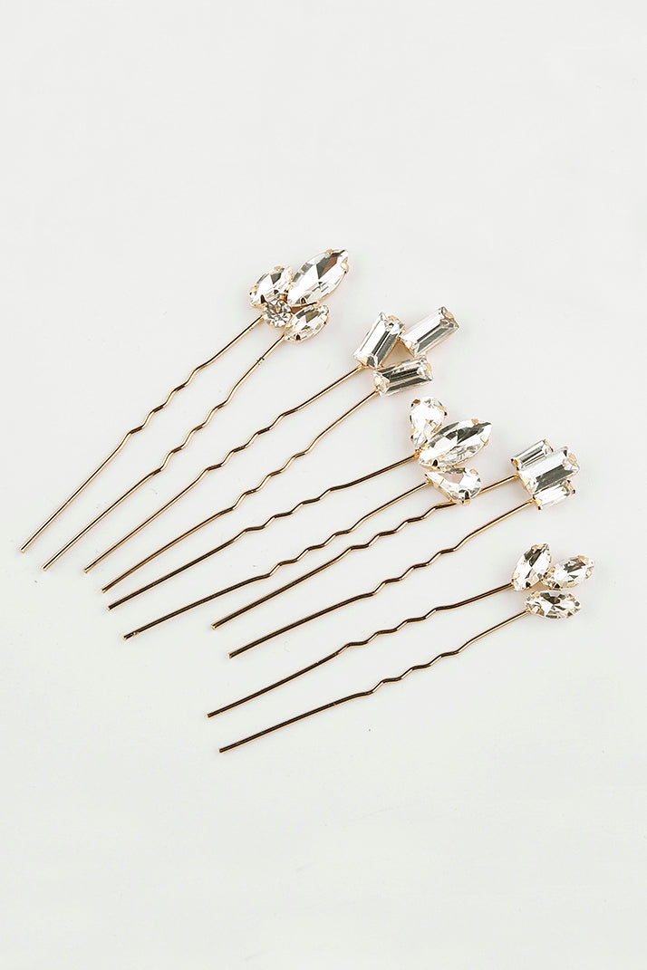 Art Deco Crystal Hair Pins for Wedding - Gold Set of 5