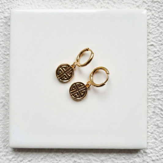 Dainty Gold Hoop Earrings with Round charm | Tarnish-Free 18k Gold