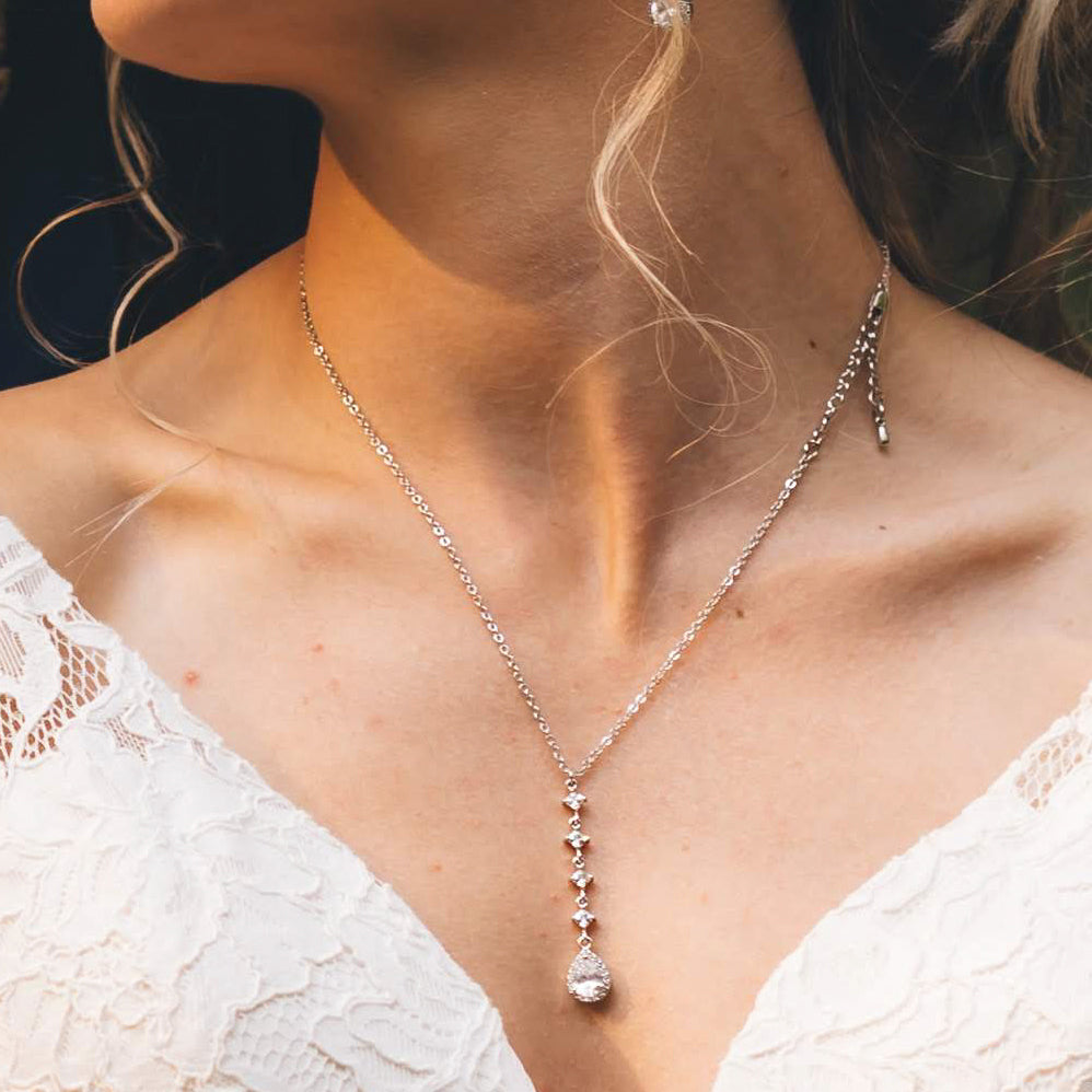 Bridal lariat necklace, bridal y necklace in gold, silver, rose gold