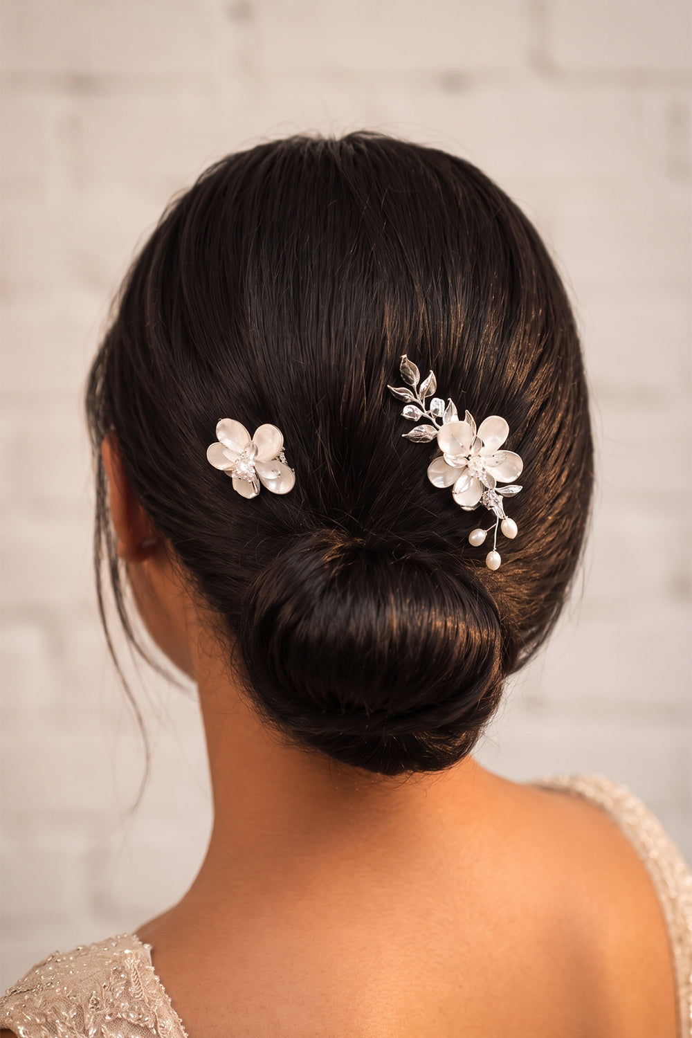 Shell Flower Wedding Comb with Silver Leaves