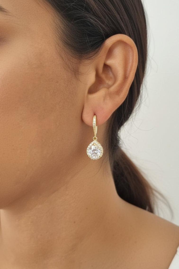 Teardrop CZ Hook Earrings in Gold, Silver, Rose Gold